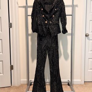 Elegant Black Sequin Jumpsuit
